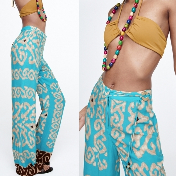 New Zara Flowy Full Length Print Blogger Favorite Pants NWT Medium - Picture 6 of 14